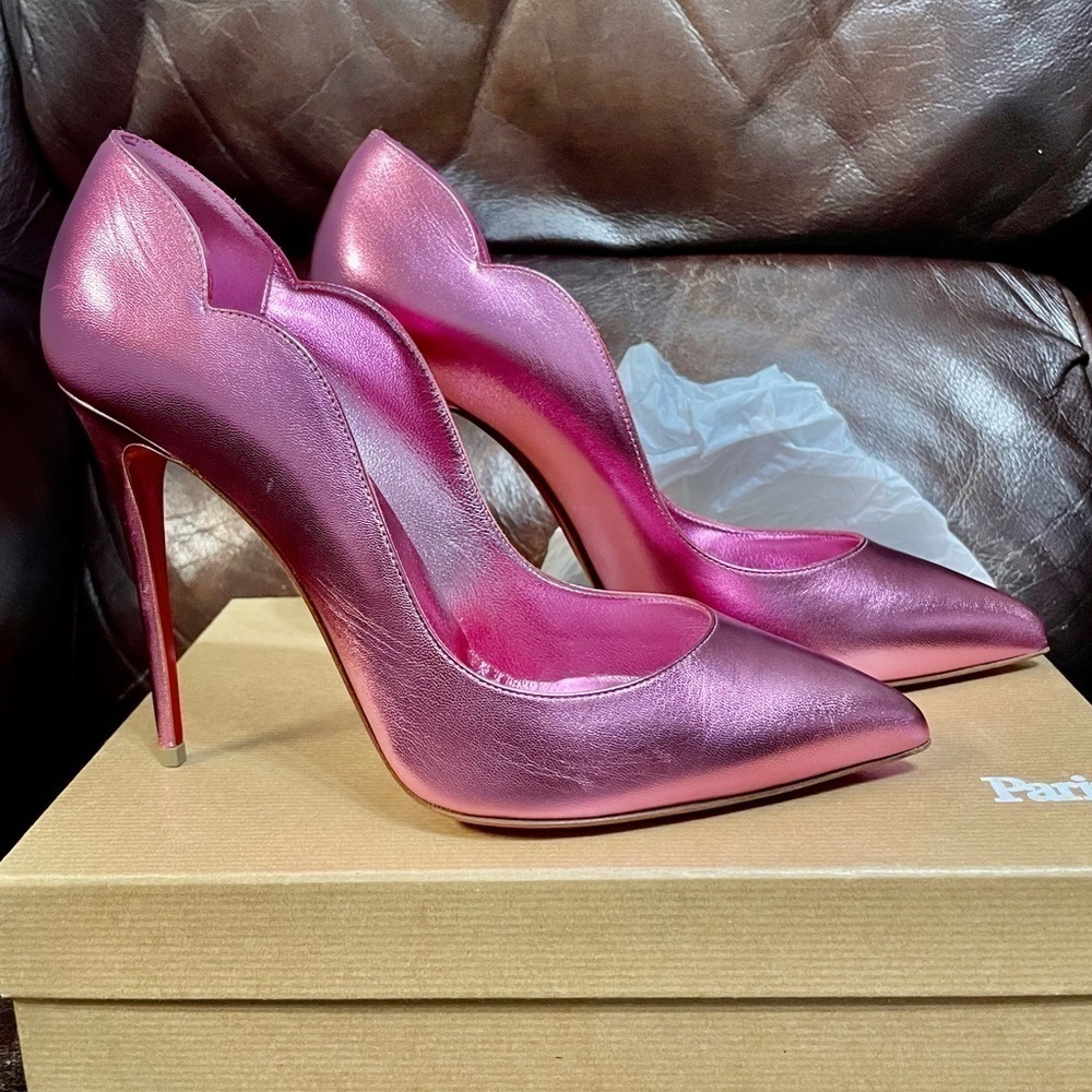 Christian Louboutin HotChick EU37.5 rose gold kid iridescent leather. 100mm - Picture 3 of 10